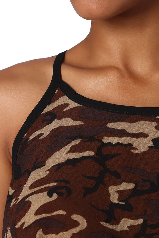 Brown camo print dip hem top - Shirts