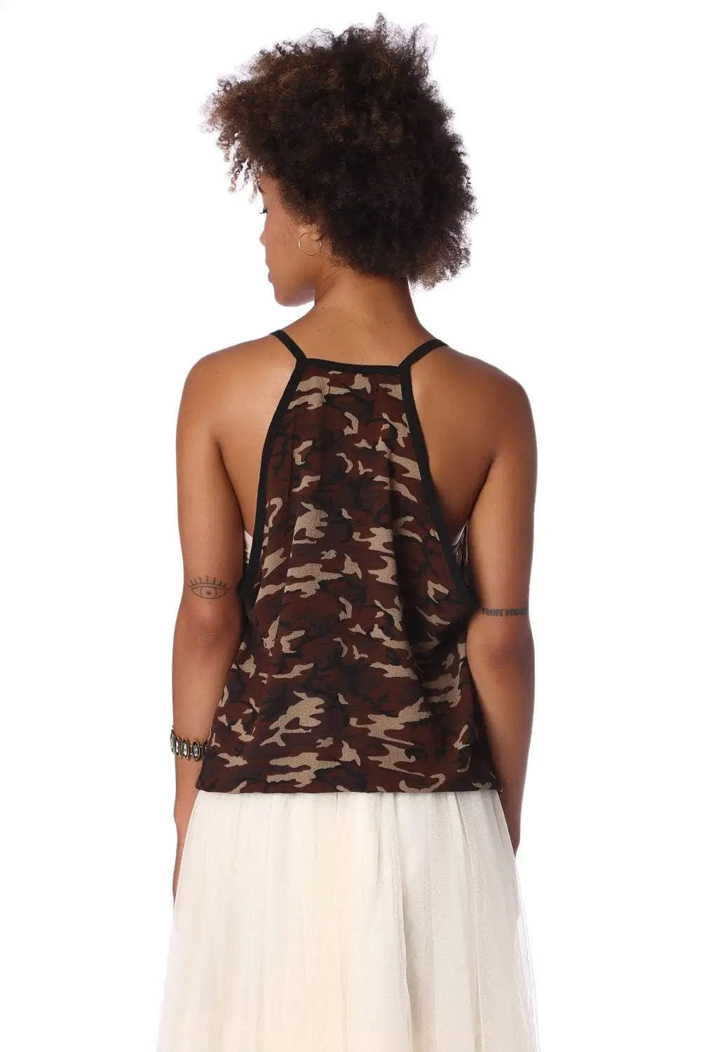 Brown camo print dip hem top - Shirts