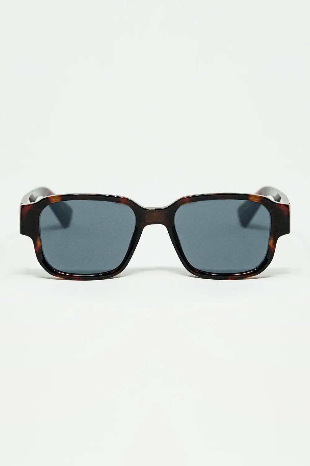 Q2 Brown Chunky Square Sunglasses In Crystal Grey