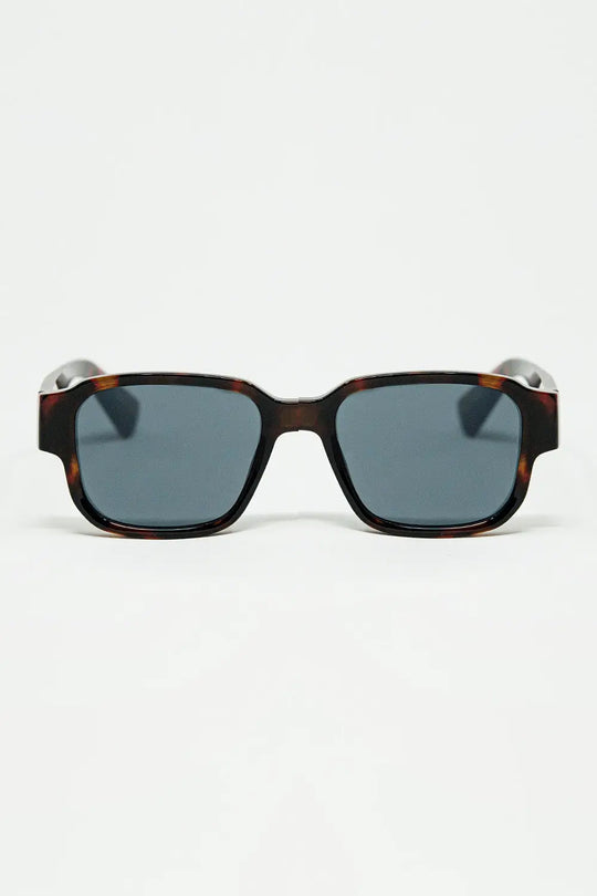 Q2 Brown Chunky Square Sunglasses In Crystal Grey