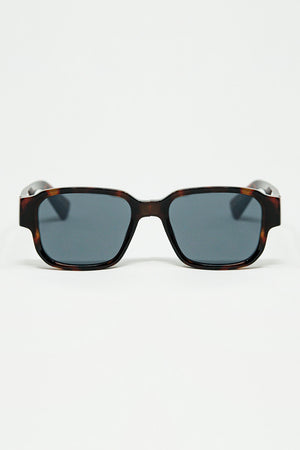 Q2 Brown Chunky Square Sunglasses In Crystal Grey