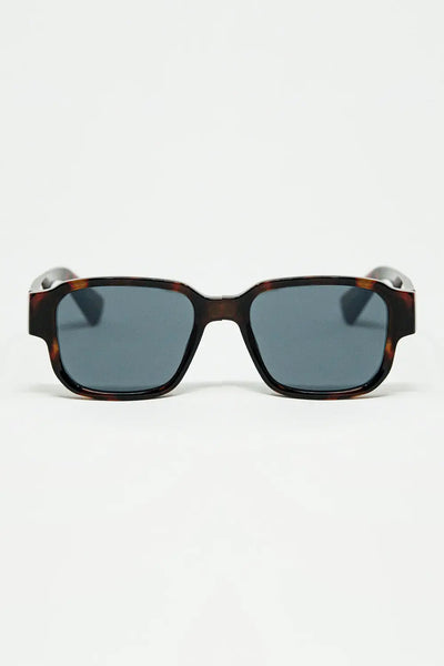 Q2 Brown Chunky Square Sunglasses In Crystal Grey