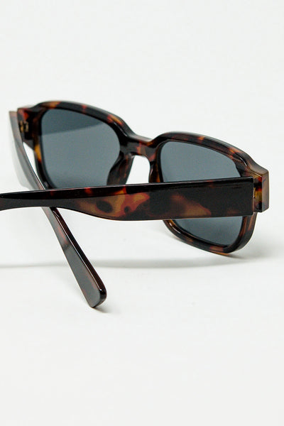 Brown Chunky Square Sunglasses In Crystal Grey