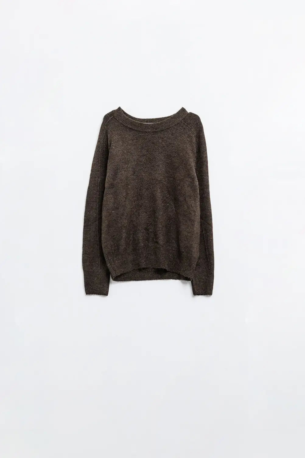 Q2 Brown crew neck sweater with seam detail on sleeve