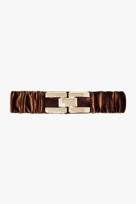 Q2 Brown elastic velvet belt with metal closure