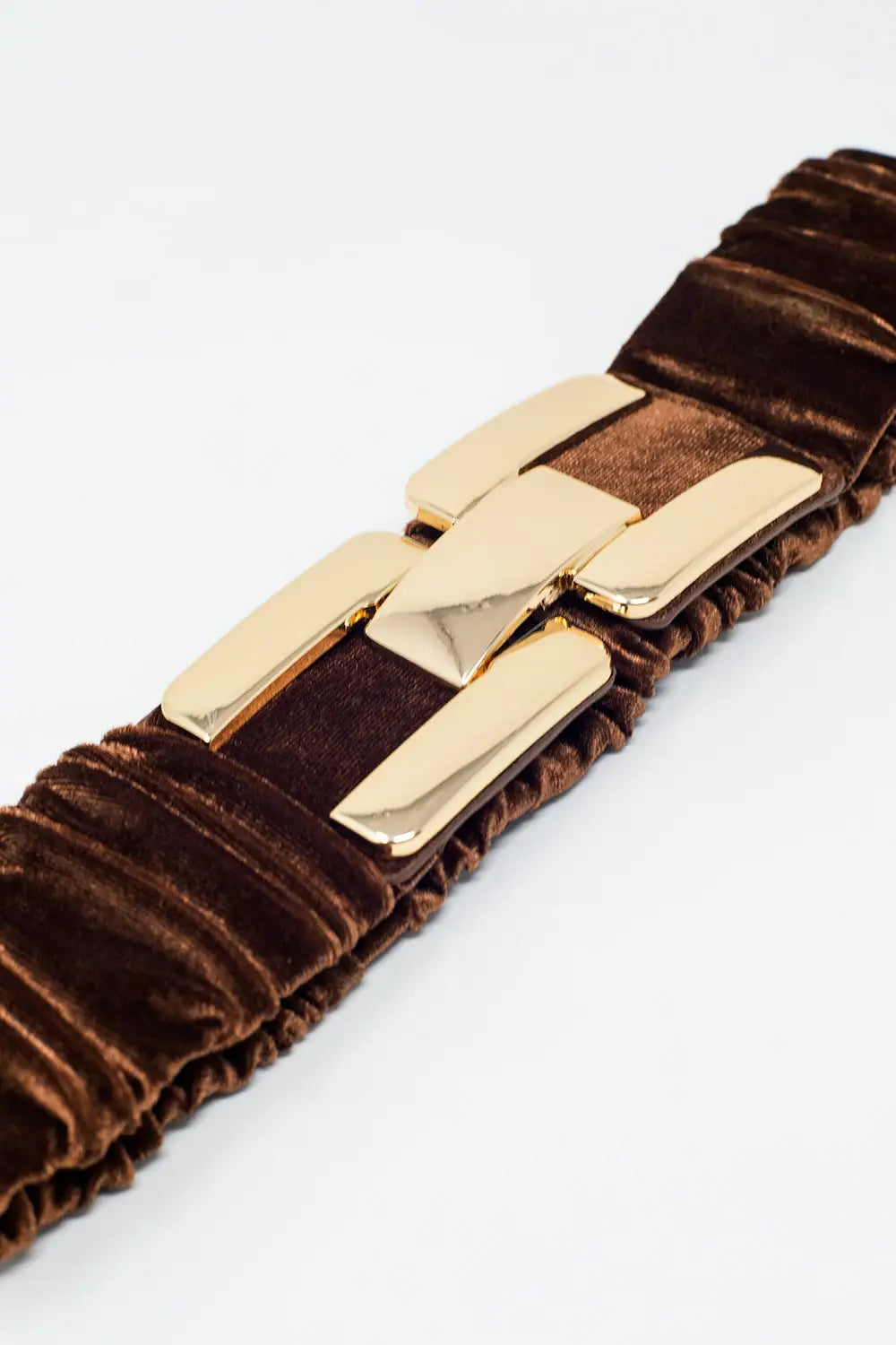 Brown elastic velvet belt with metal closure - One Size / Brown - Accesory
