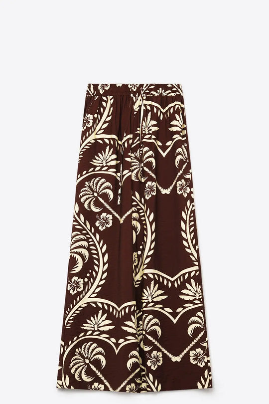 Brown Floral Print Wide Leg Palazzo Pants - Pants