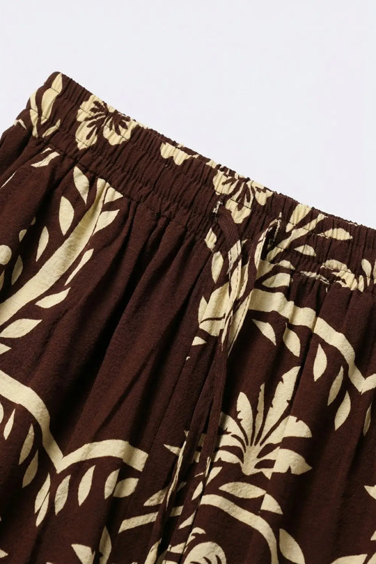 Brown Floral Print Wide Leg Palazzo Pants - Pants