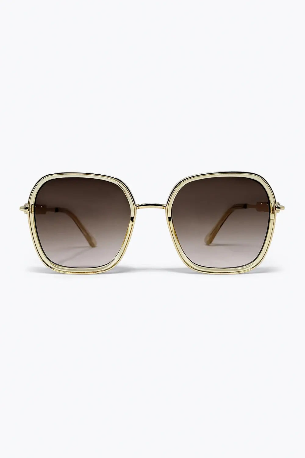 Q2 Brown Gradient Lens Gold Metal Oversized Square Sunglasses