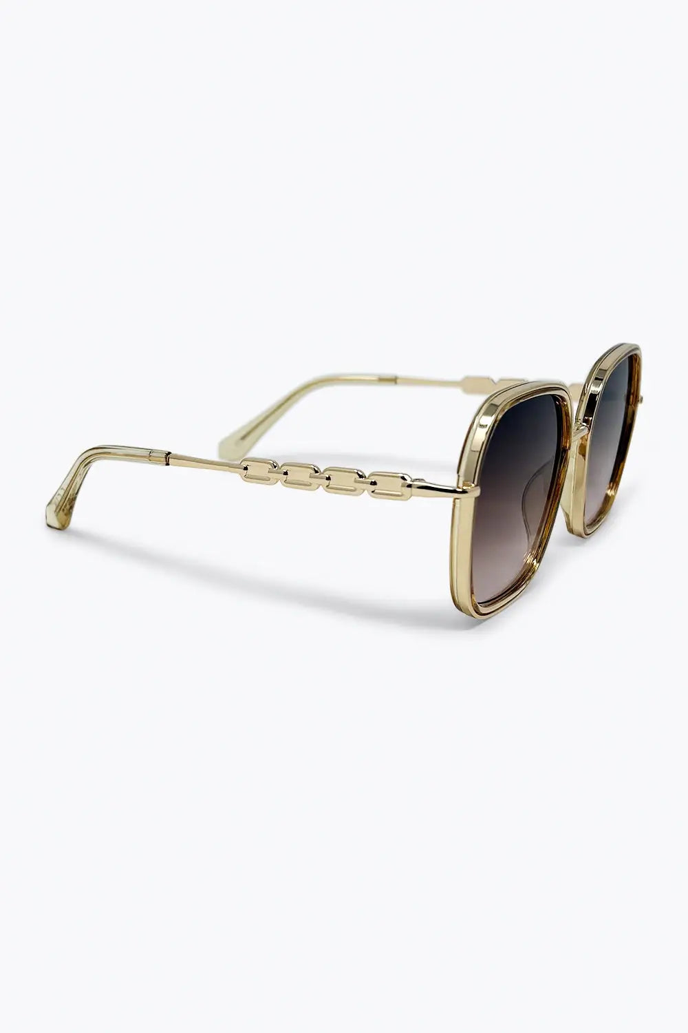 Brown Gradient Lens Gold Metal Oversized Square Sunglasses - One Size / Beige