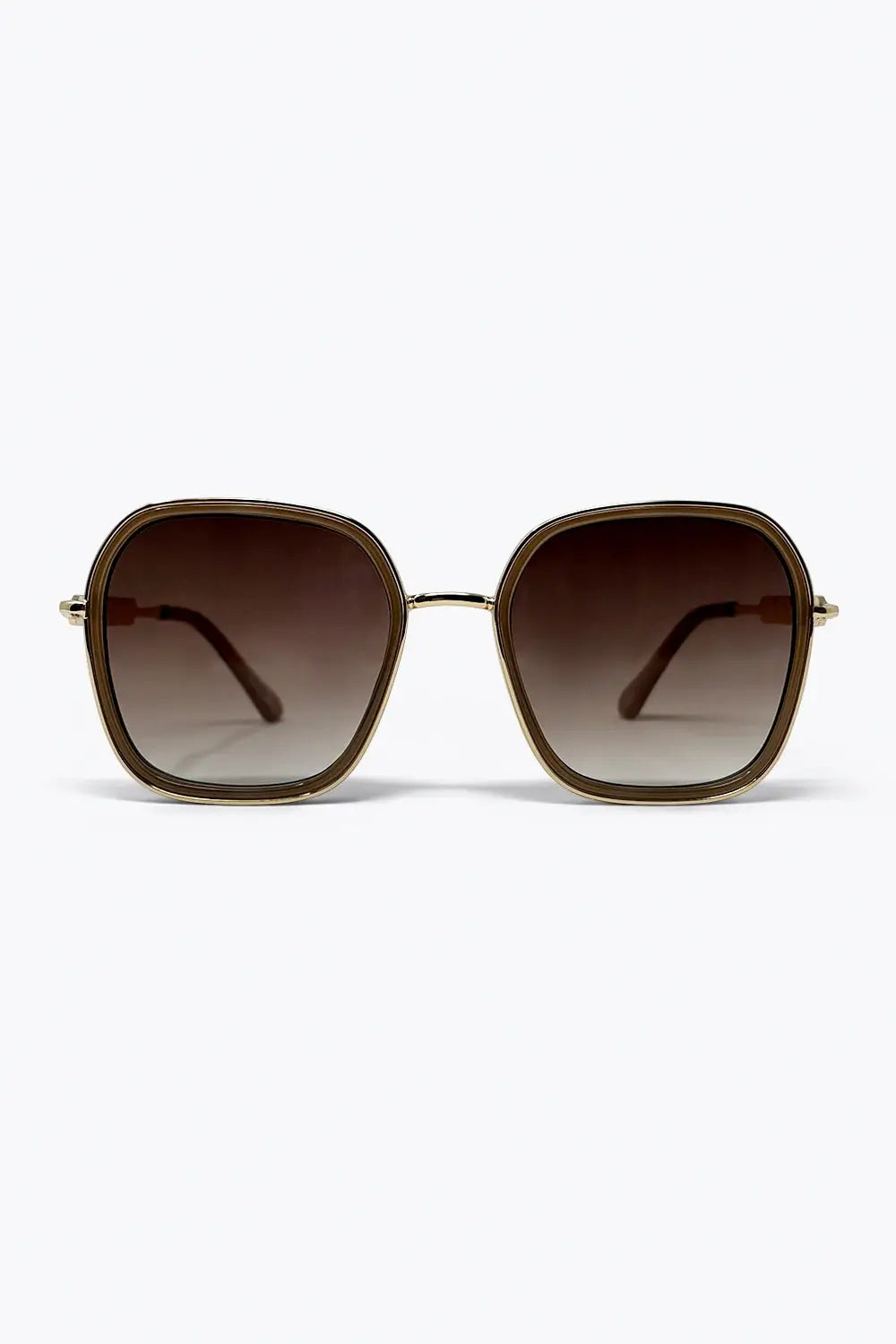 Q2 Brown Gradient Square Frame Oversized Metal Sunglasses