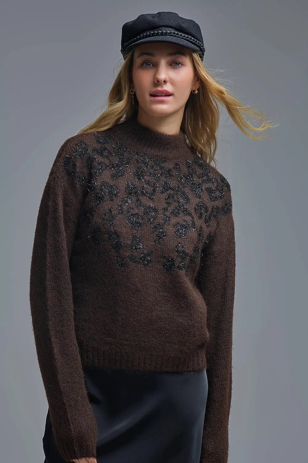 Brown Knitted Sweater with Abstract Design - One Size / Brown - Sweaters