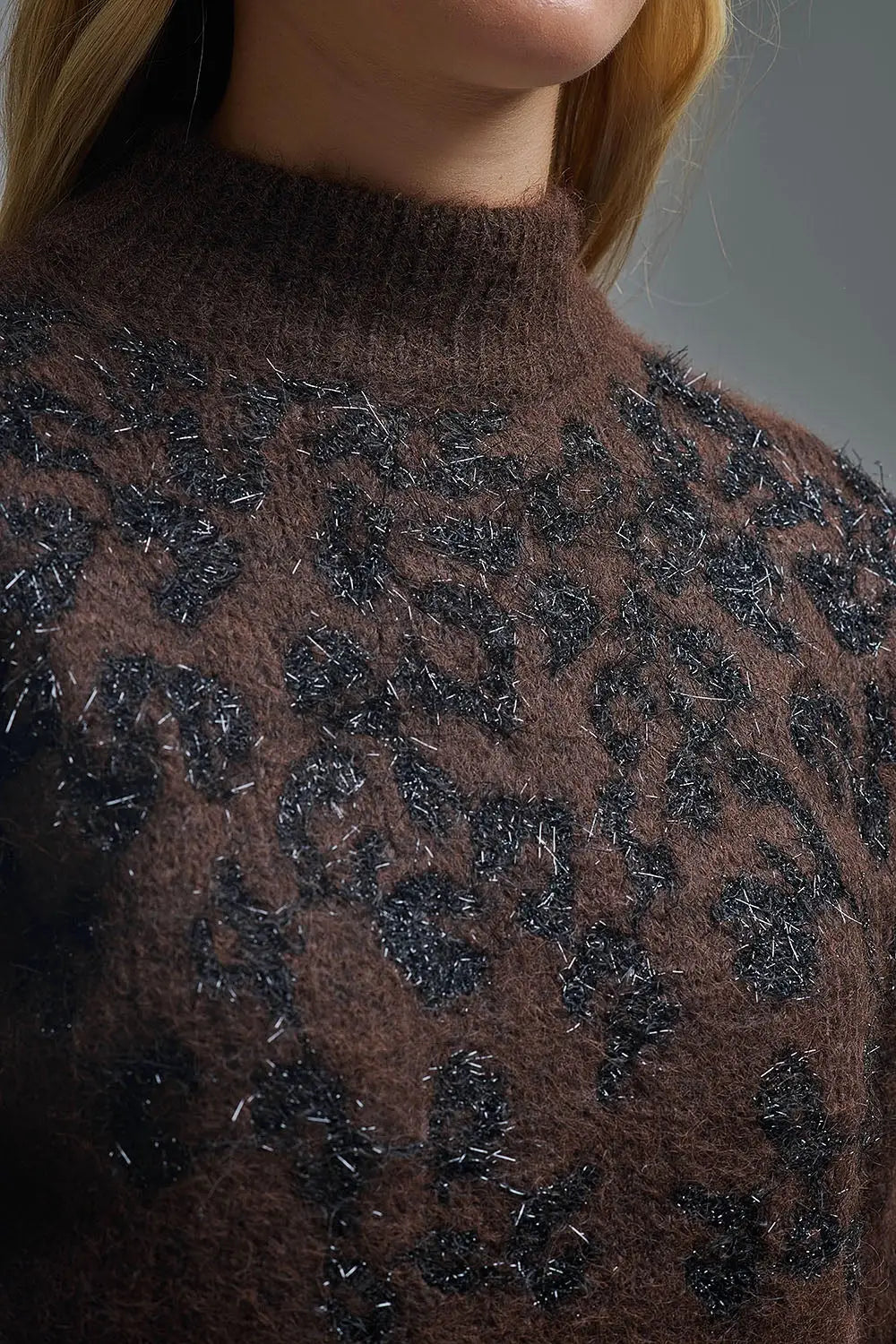 Brown Knitted Sweater with Abstract Design - One Size / Brown - Sweaters