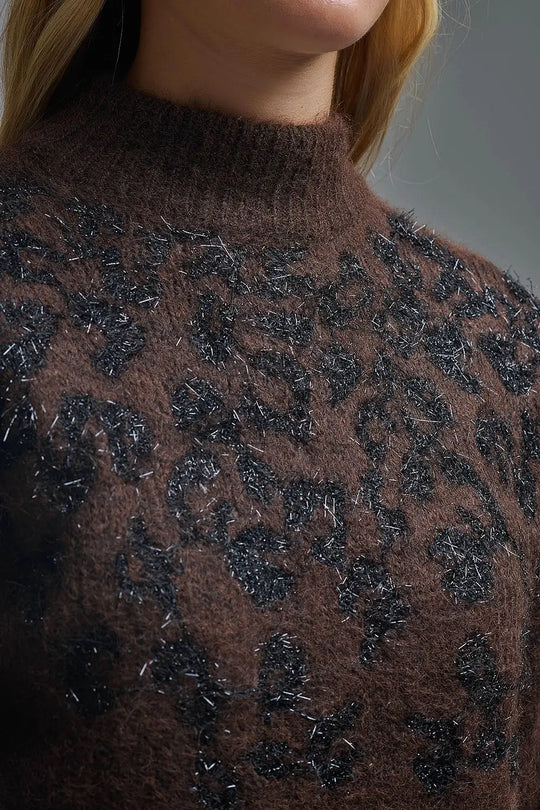 Brown Knitted Sweater with Abstract Design - One Size / Brown - Sweaters