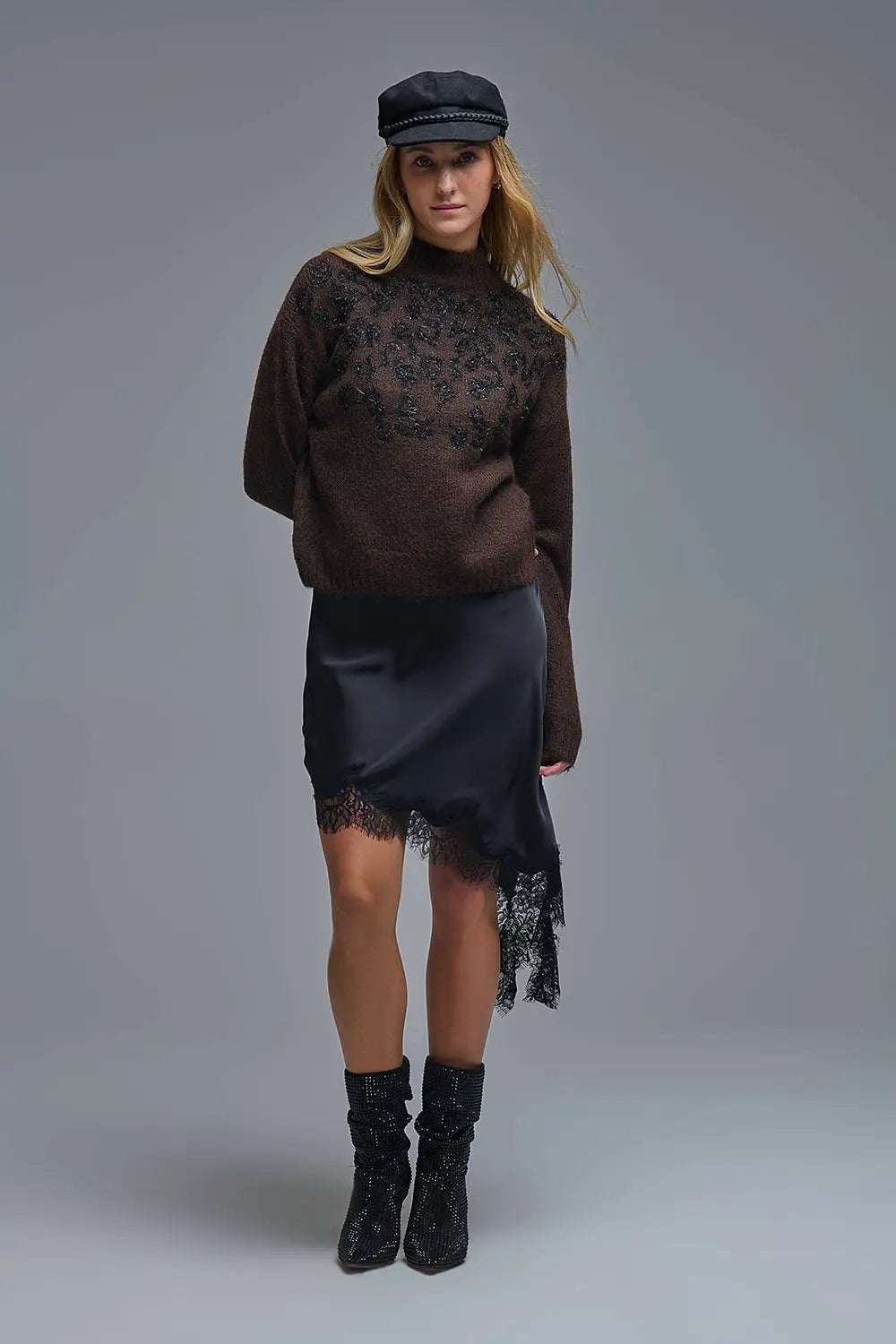 Brown Knitted Sweater with Abstract Design - One Size / Brown - Sweaters