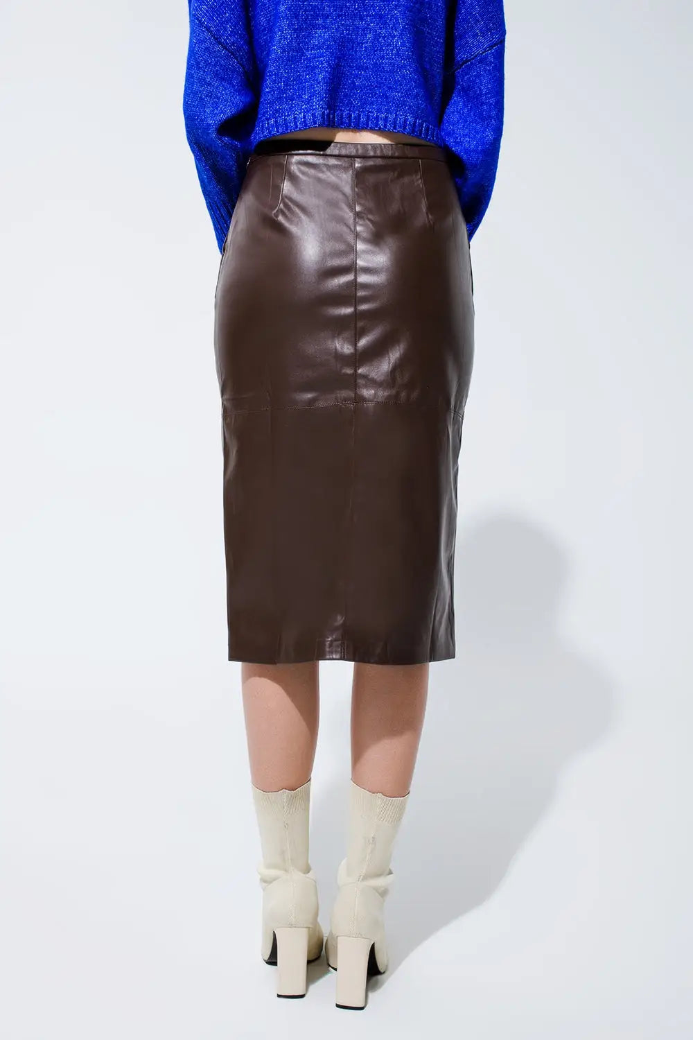 Brown leatherette pencil cut skirt - Skirts