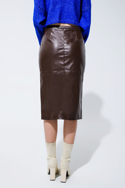 Brown leatherette pencil cut skirt