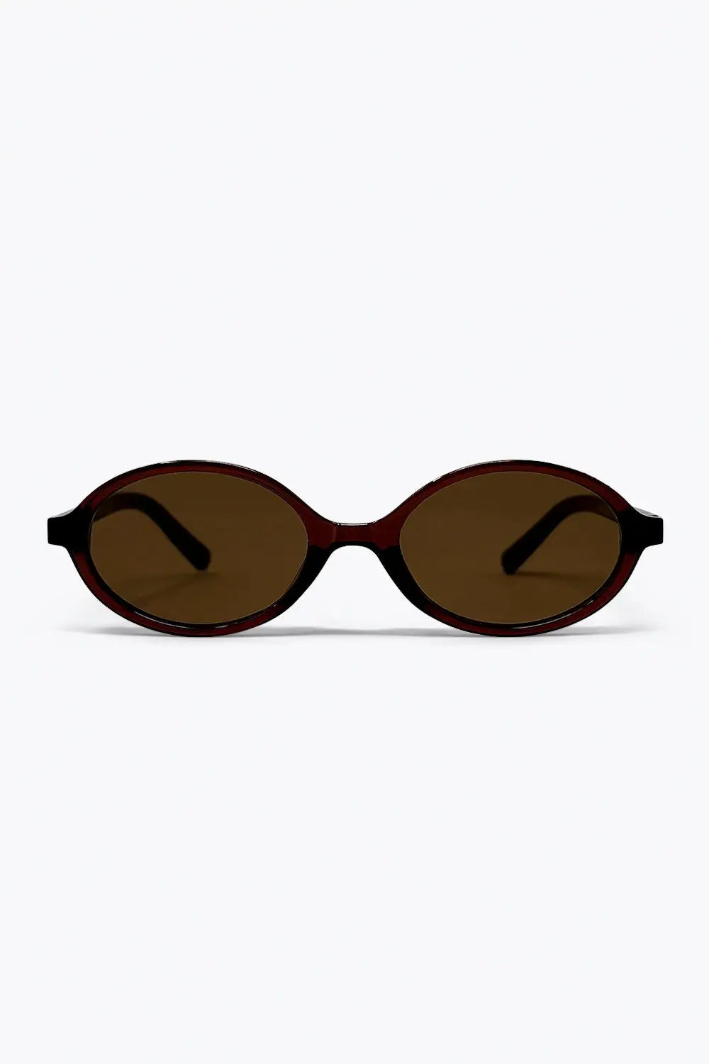 Q2 Brown Oval Frame Lightweight Retro Lens Sunglasses