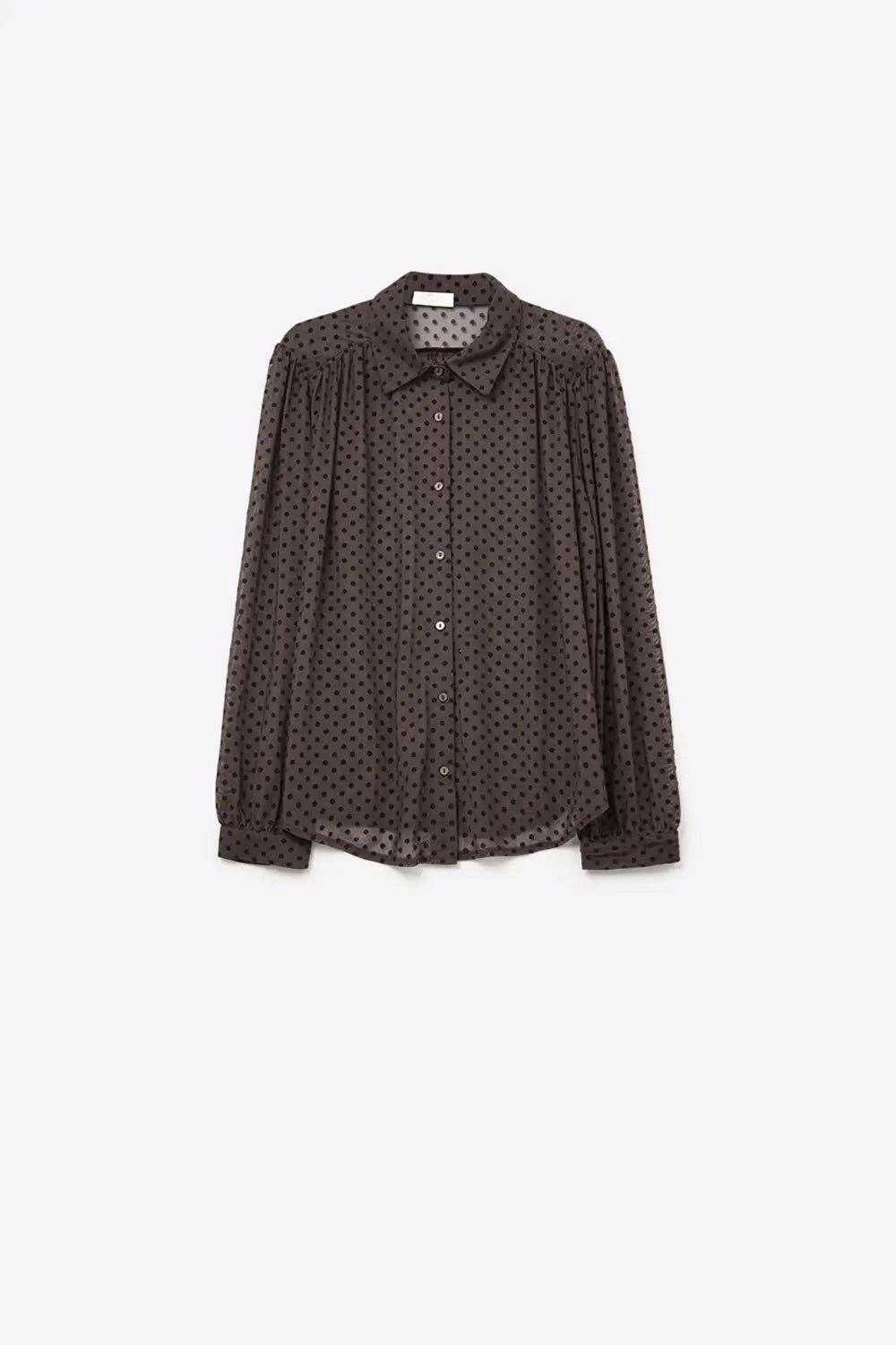 Brown Polka-Dot Button-Up Shirt in chiffon - Shirts