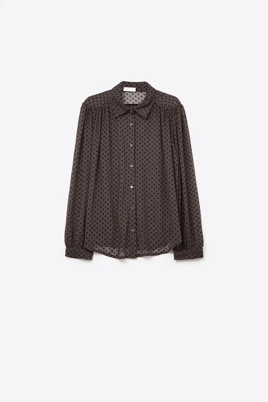 Brown Polka-Dot Button-Up Shirt in chiffon - Shirts
