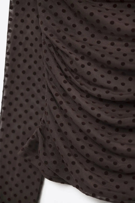 Brown Polka Dot Top in elastic sheer fabric - Tops