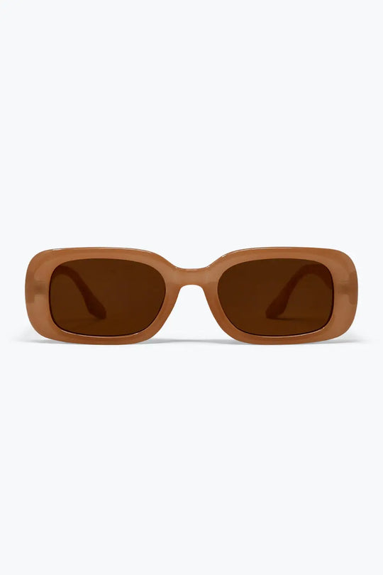 Q2 Brown Rectangle Frame Glossy Finish Chunky Sunglasses