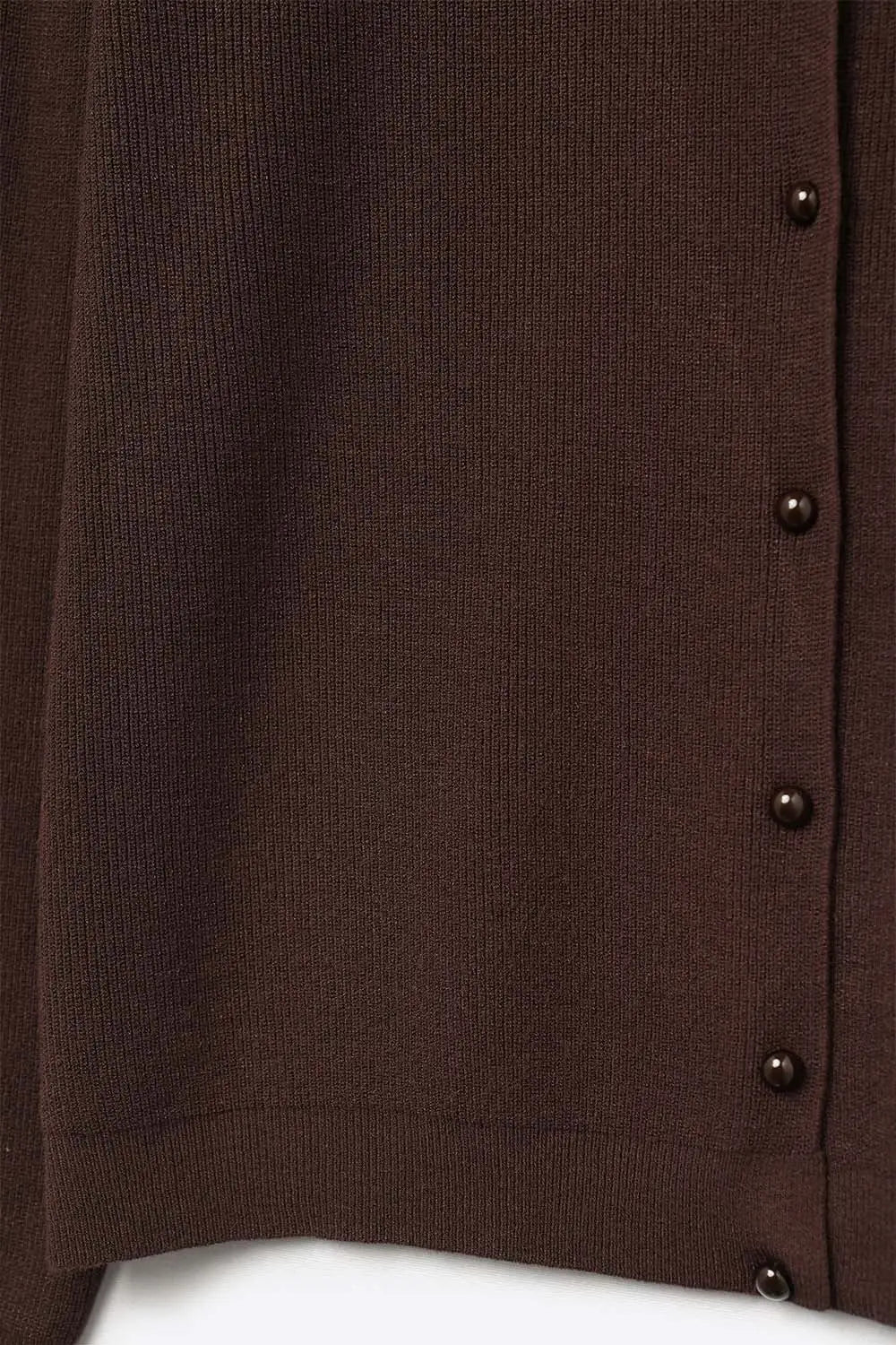 Brown Ribbed Knit Cardigan with Mother-of-Pearl Buttons - One Size / Brown