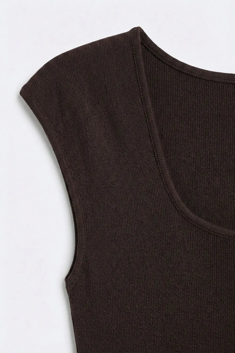 Brown Ribbed Knit Sleeveless Scoop Neck sweater - One Size / Brown
