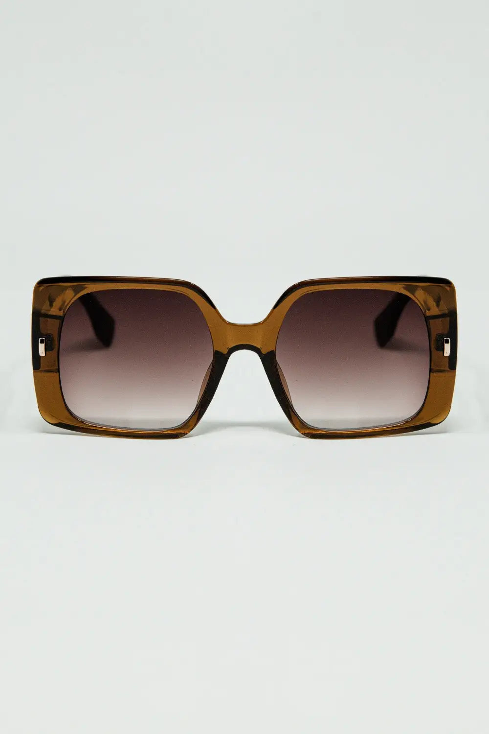 Q2 Brown square sunglasses with gold detail on the side
