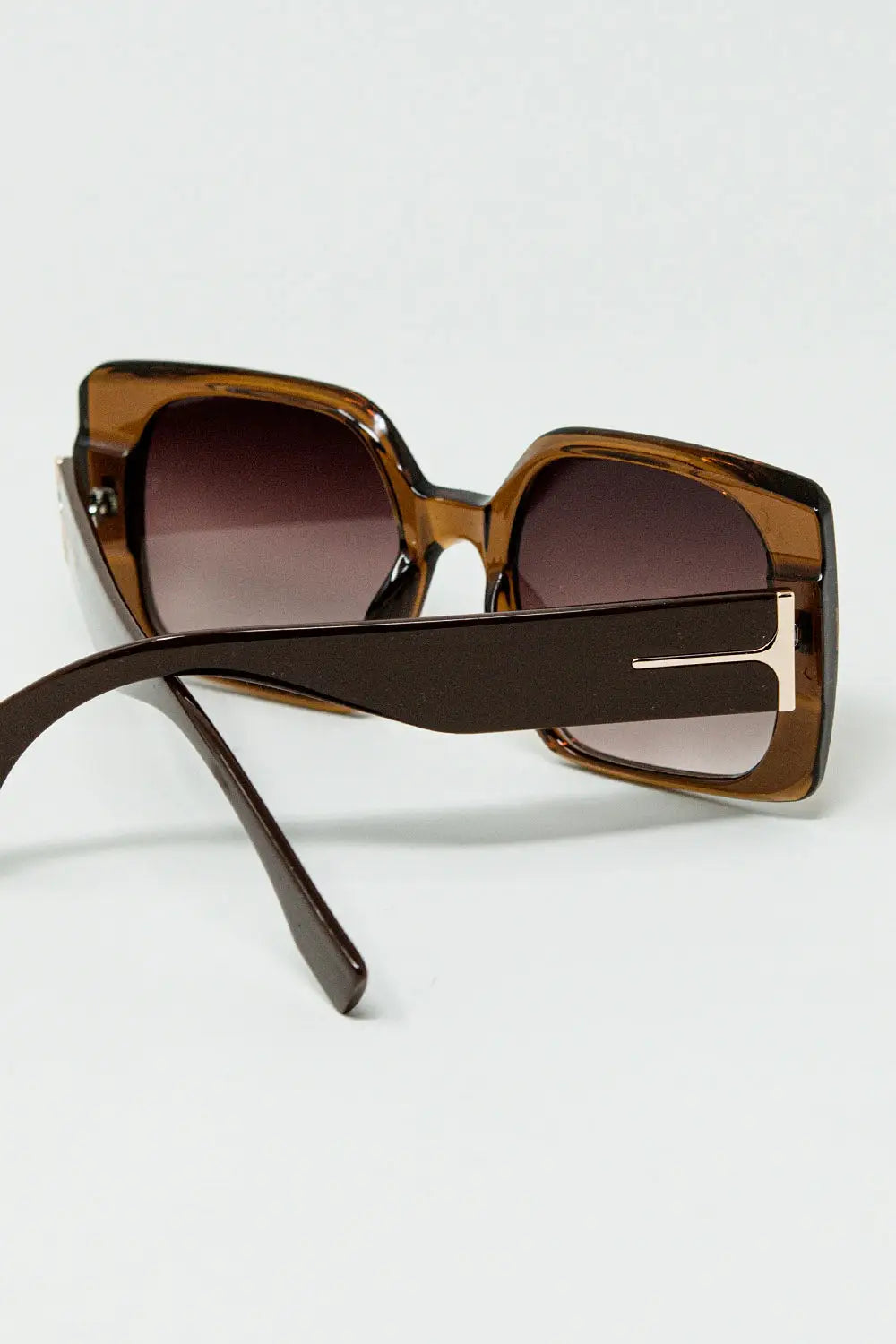 Brown square sunglasses with gold detail on the side - One Size / Brown