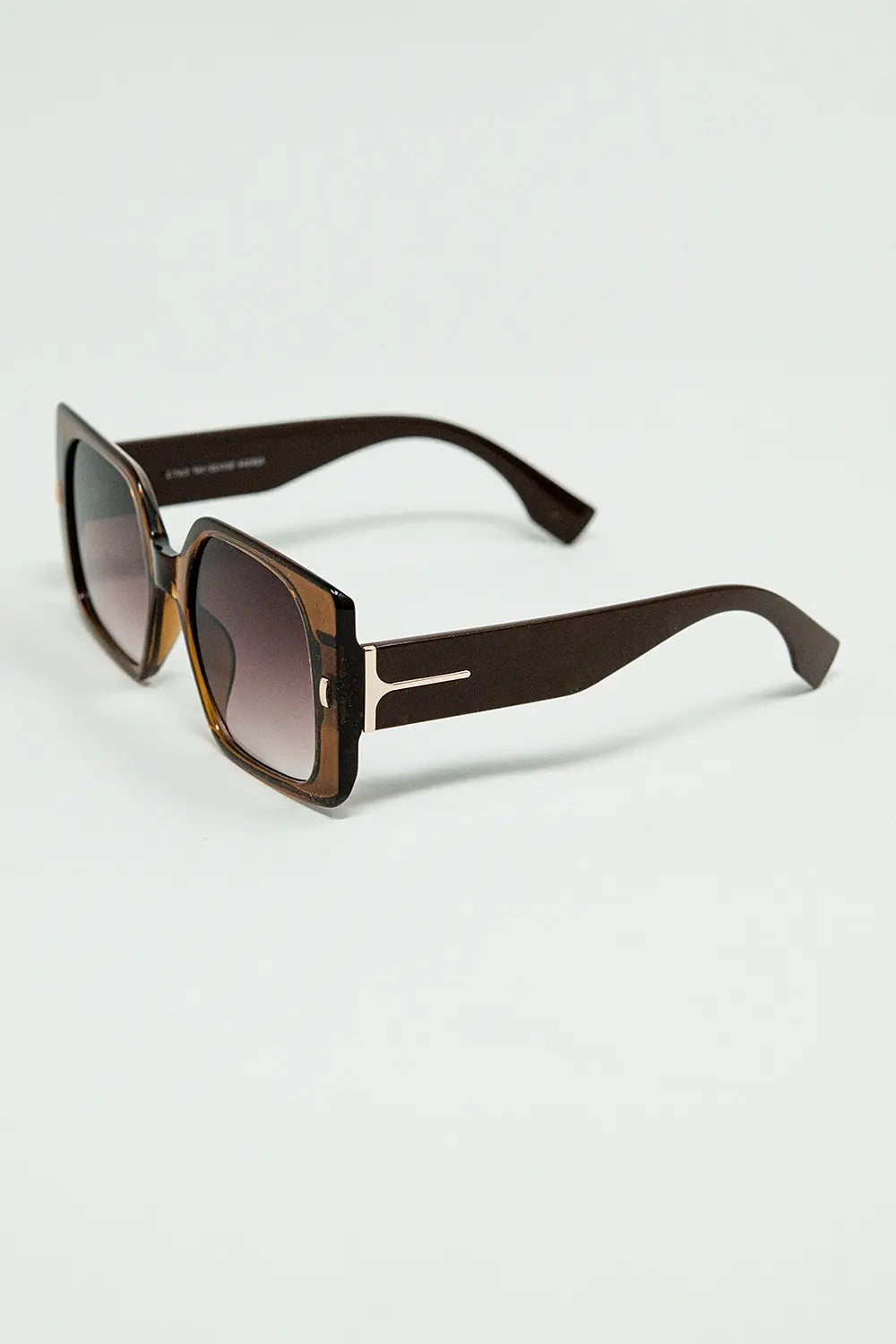 Brown square sunglasses with gold detail on the side - One Size / Brown