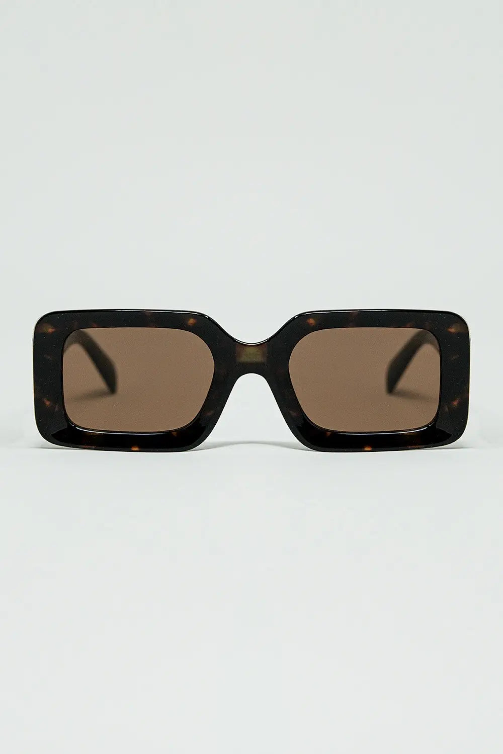 Q2 brown square sunglasses with green animal print on the side