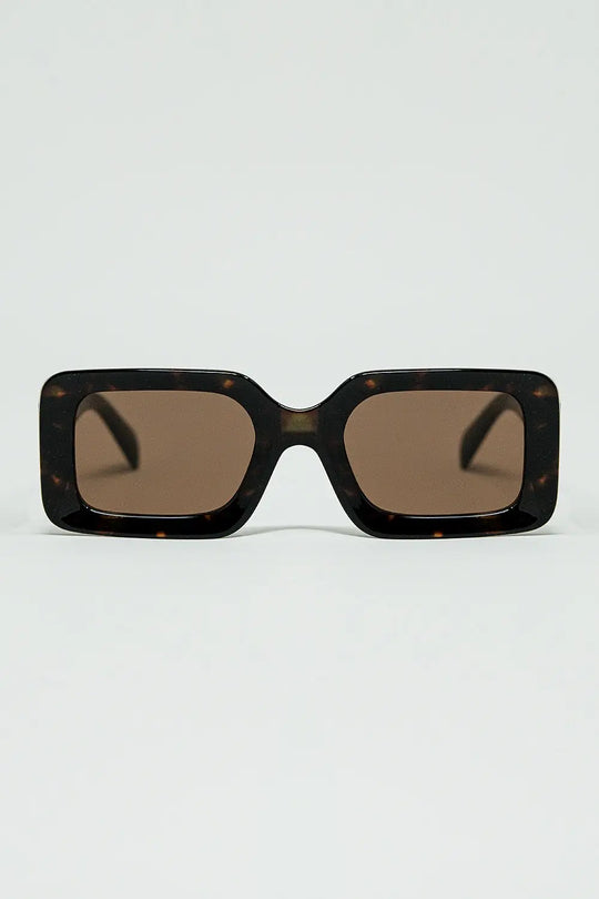 Q2 brown square sunglasses with green animal print on the side