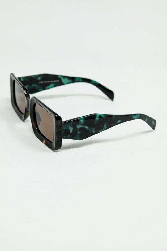 brown square sunglasses with green animal print on the side - One Size / Green