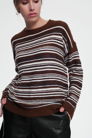 Q2 Brown stripped sweater with long sleeves