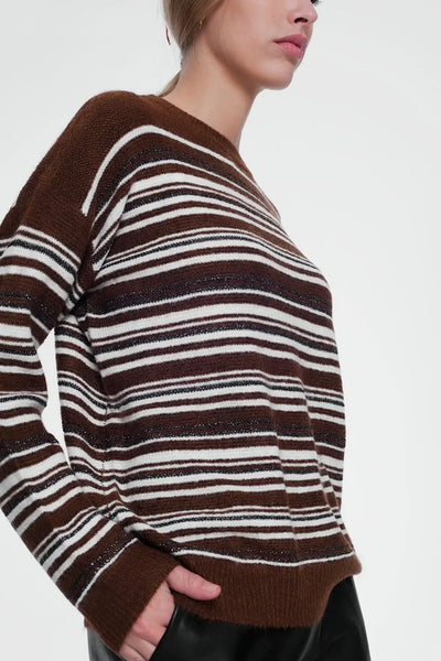 Brown stripped sweater with long sleeves - Sweaters
