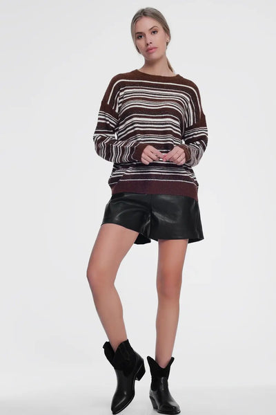 Brown stripped sweater with long sleeves - Sweaters