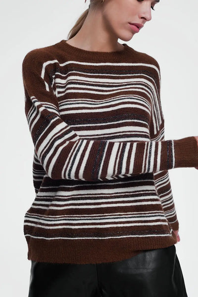 Brown stripped sweater with long sleeves - Sweaters