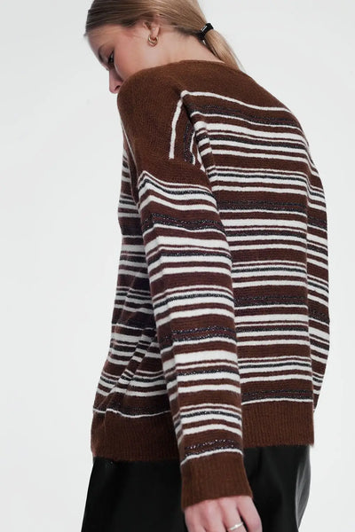 Brown stripped sweater with long sleeves - Sweaters