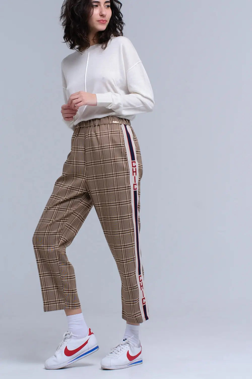 Brown tartan pattern pants - Pants