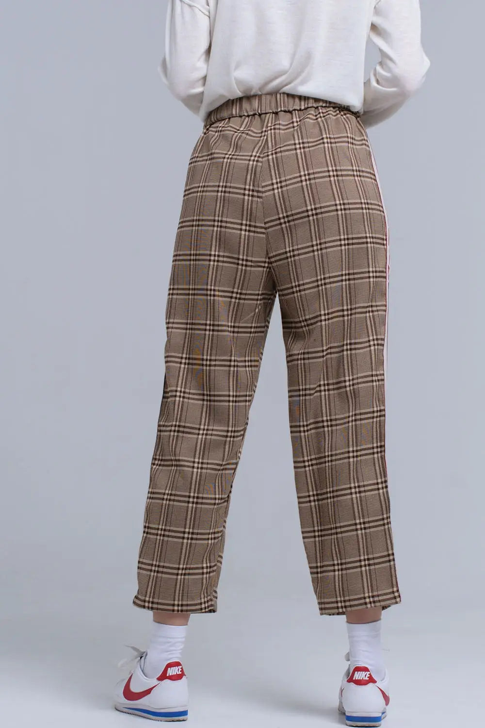 Brown tartan pattern pants - Pants