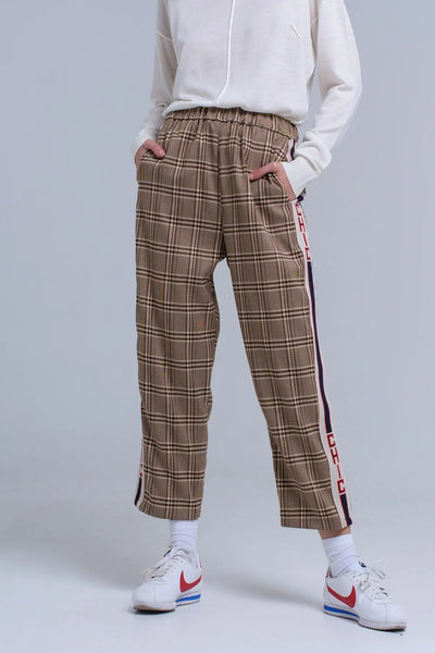 Brown tartan pattern pants - Pants