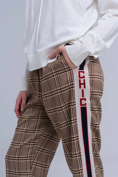 Brown tartan pattern pants - Pants