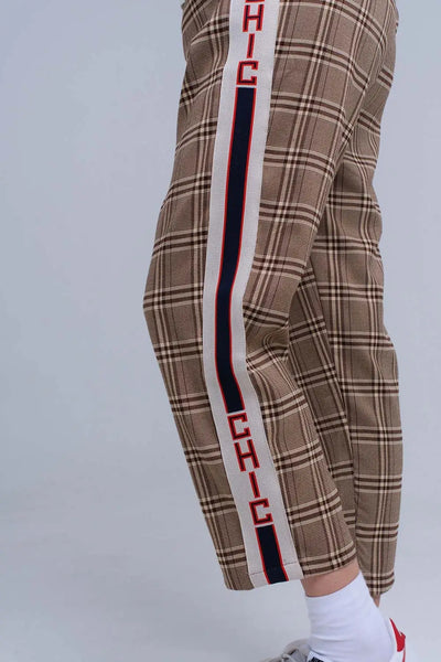Brown tartan pattern pants - Pants