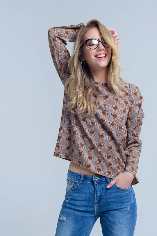 Brown top with check print - Shirts
