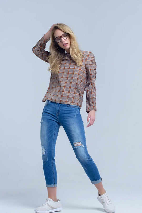 Brown top with check print - Shirts