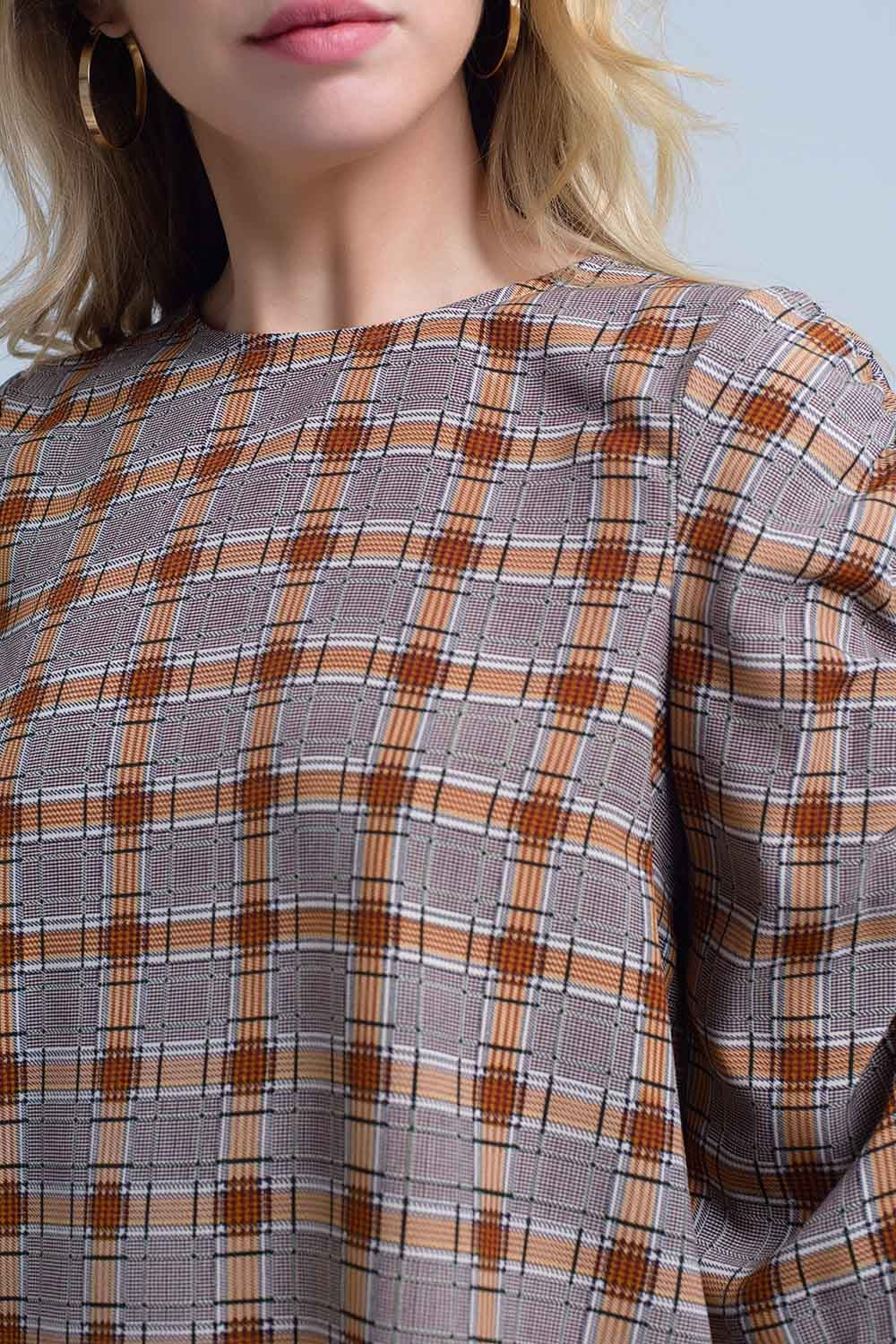 Brown top with check print