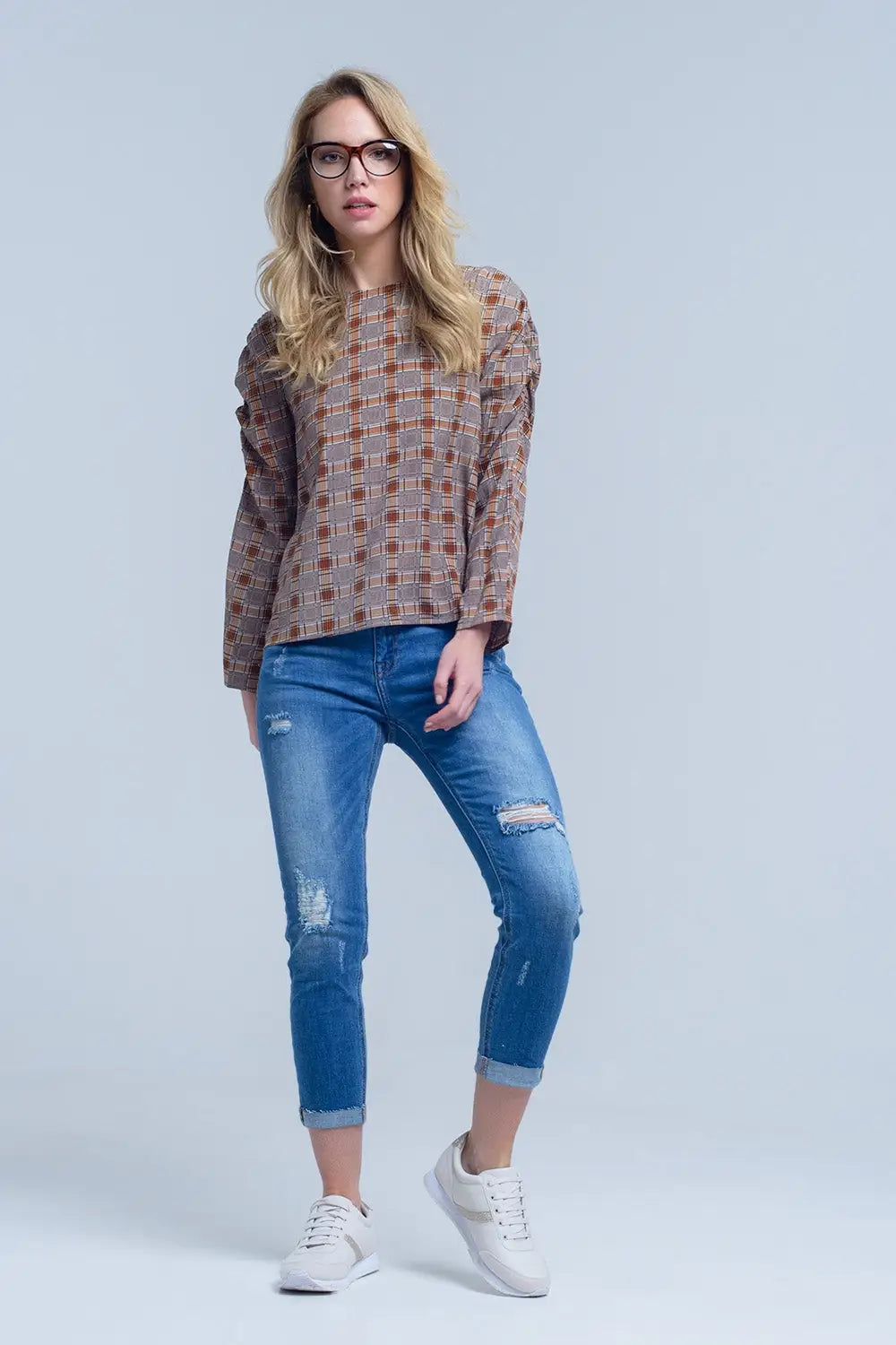 Brown top with check print - Shirts