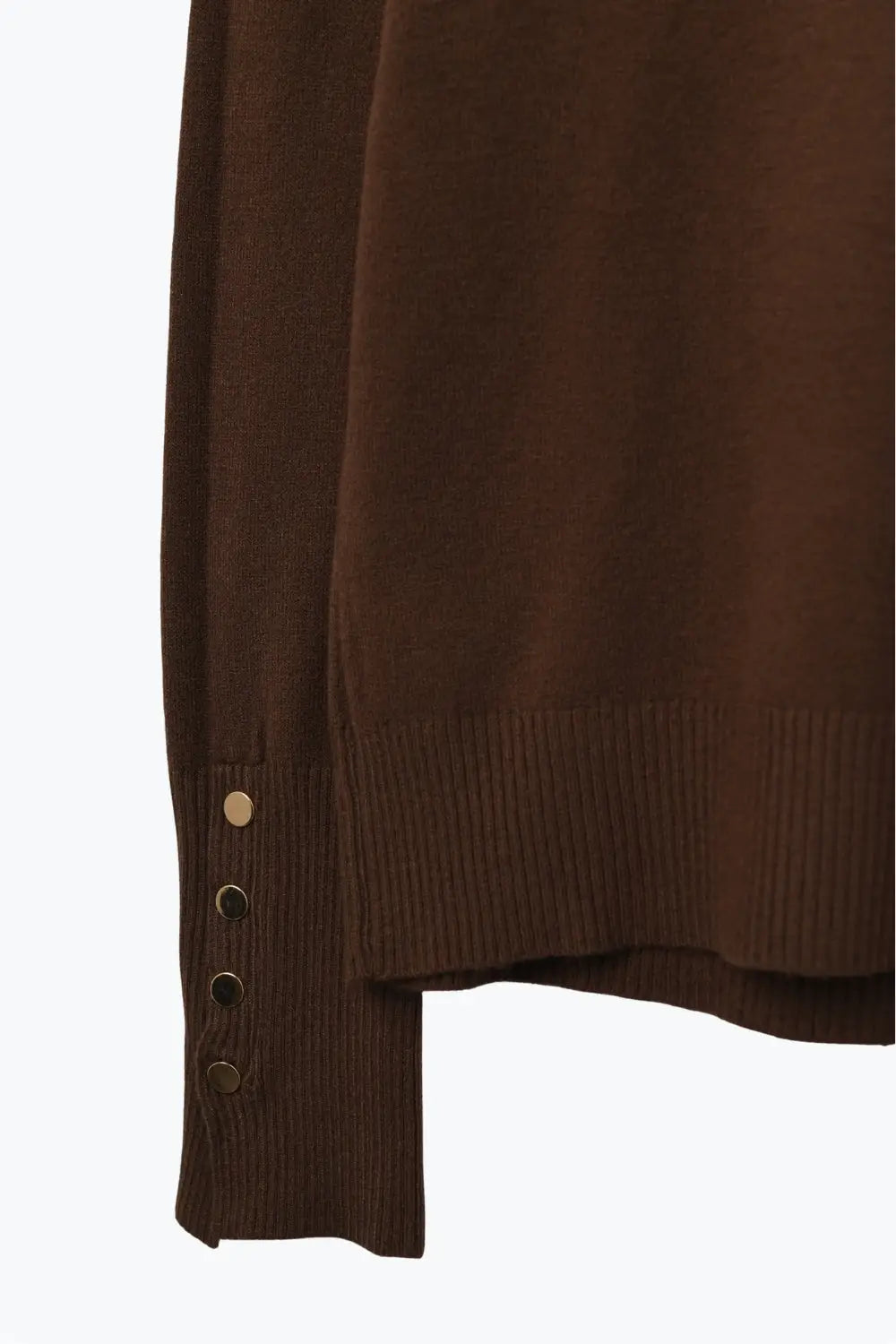 Brown turtleneck sweater with gold buttons on the cuff - One Size / Brown