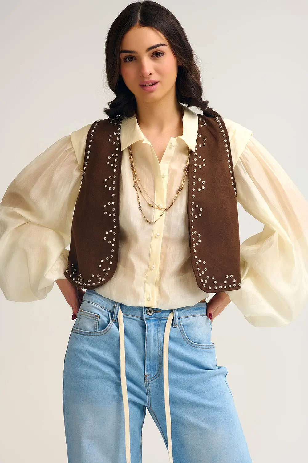 Q2 Brown Vest with Metallic Stud Details